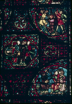 Vorschaubild Chartres: Kathedrale, Stephanusfenster, Detail, aufgenommen Juli 1955 